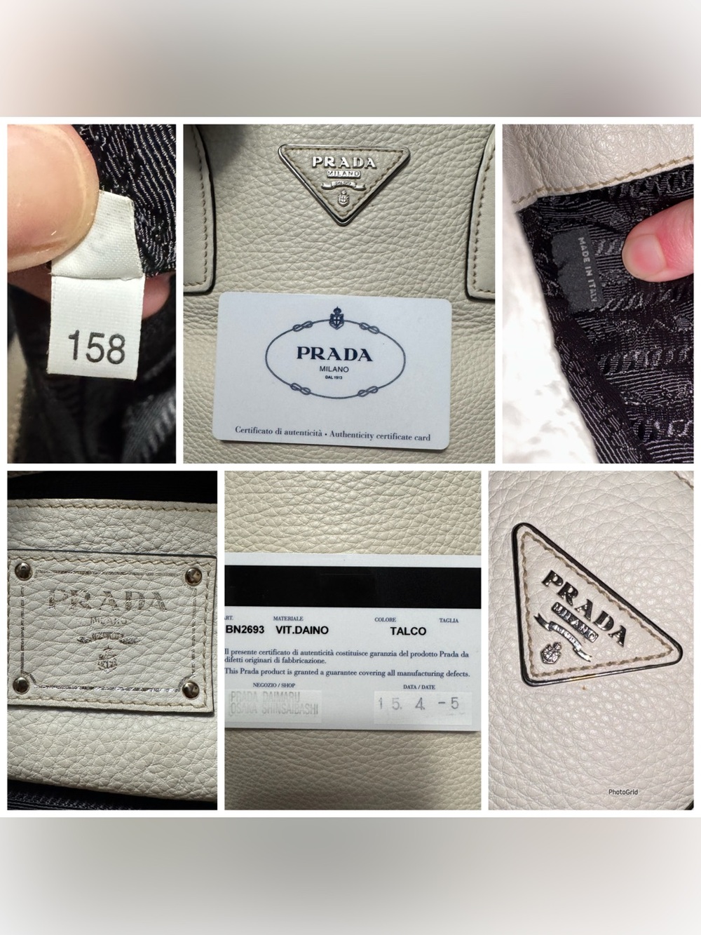 Prada AUTHENTIC Talco Off White Vitello Daino Textured Leather Tote Bag - Picture 13 of 16